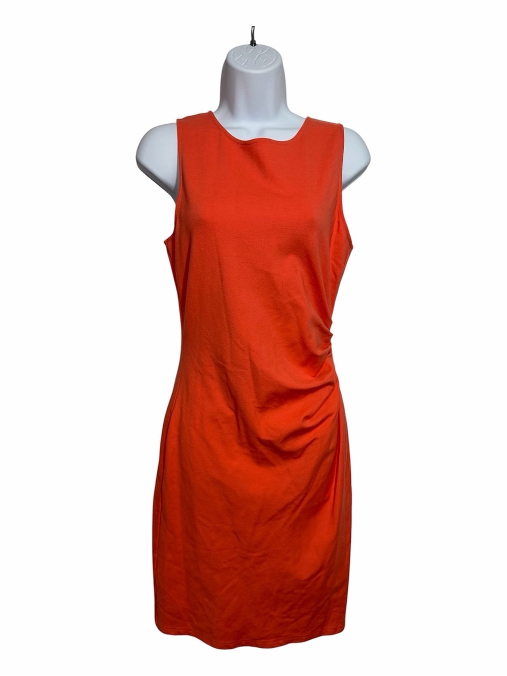 Kenneth Cole Vibrant Coral Sleeveless Sheath Dress Size 8 Exposed Zipper Office
